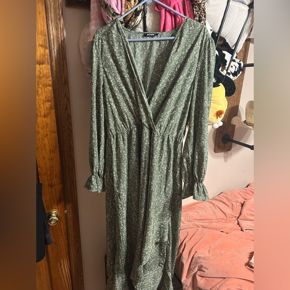 Elegant Green Floral Women's Dress
